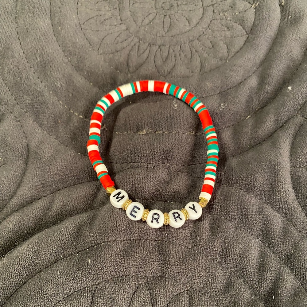 Colorful Christmas Beaded Bracelet with 'MERRY' Letters